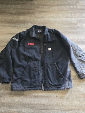 Carhartt Jacket Mens 2XL Black Sherpa Lined Duck Field Coat Loose Fit OC4293-M